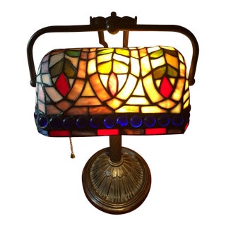Vintage Mid-Century Modern Tyffany Style Bankers Desk Lamp For Sale