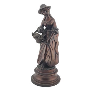 Antique French Bronze Peasant Girl Figurine c.1900 Art Nouveau 8” Statue For Sale