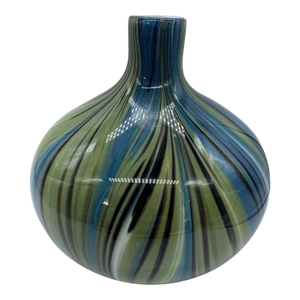 Vintage Murano Style Swirl Blue Green Black Hand Blown Vase