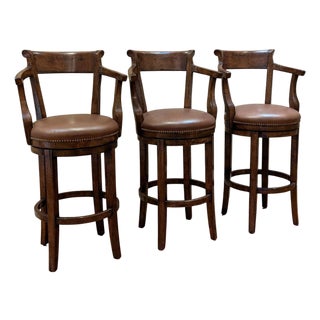 Alder & Co Swivel Bar Stools With Leather Seats For Sale