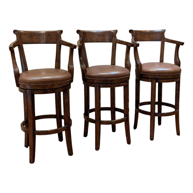 Alder & Co Swivel Bar Stools With Leather Seats For Sale