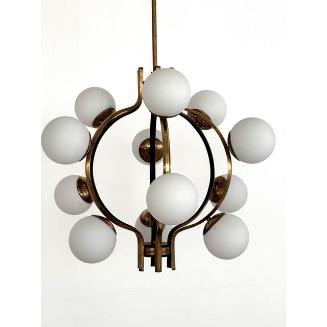 Mid-Century Italian Brass and Opaline Glass Chandelier from Stilnovo, 1950s For Sale - Image 18 of 18