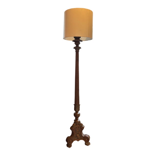 1910s Torchiere Floor Lamp With Clawfeet, Roman Head For Sale