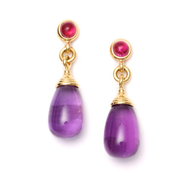 Mogul Large Gemstone Drop Earrings Amethyst, 2 Pieces For Sale