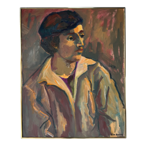 1970’s Vintage Roko Dannay Portrait Oil on Canvas Painting – Framed in Gold Aluminum
