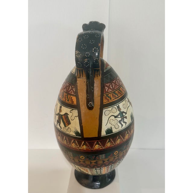 Ceramic Mid 20th Century Large Peruvian Folk Art Pottery Vase With Jaguar Handle & Llama Motif 14” Tall For Sale - Image 7 of 12