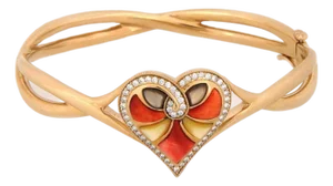 Kabana Multi Color Gems & Diamonds 14k Yellow Gold Heart Bangle Bracelet