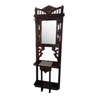 Early 20th Century Antique Hall Tree Oak Original Hardware Victorian For Sale