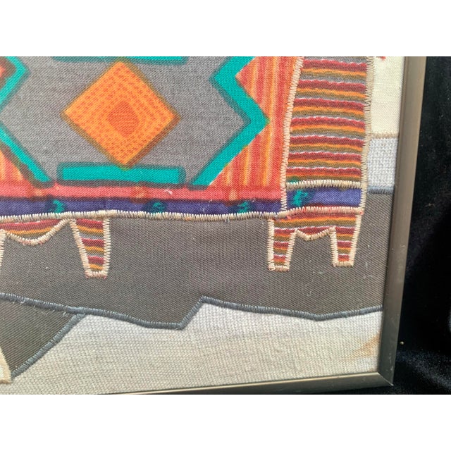 Blue Vintage Mid-Century Appliqué Textile Art by Nancy Freeman “Trasteros" 24x21 For Sale - Image 8 of 9