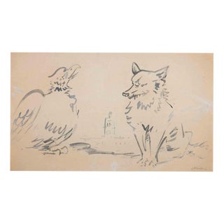 Mino Maccari, The Eagle and the Fox, 1950s, Watercolor For Sale