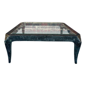 Casa Bique Tessellated Marble Glass and Brass Coffee Table Maitland Smith Style