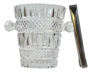 Italian Modern Cut Crystal Ice Bucket with Tong, 1960s, Set of 2