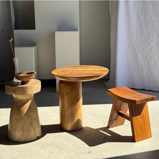 Side Table in Suar Wood with Circular Top and Column Base For Sale - Image 13 of 18