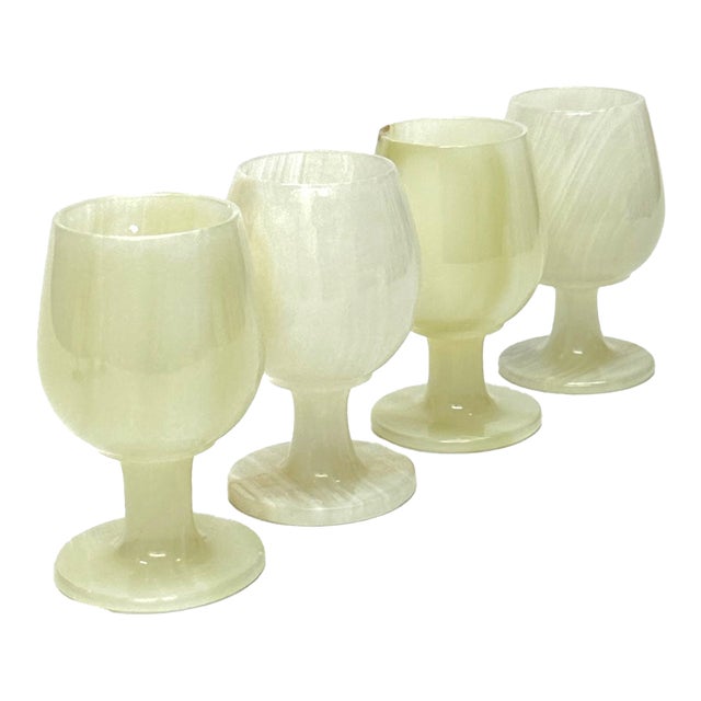 Mid 20th Century Translucent White Afghan Jade Goblets - Set of 4 For Sale