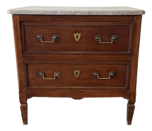 Antique Louis XV Walnut and Marble Top Commode
