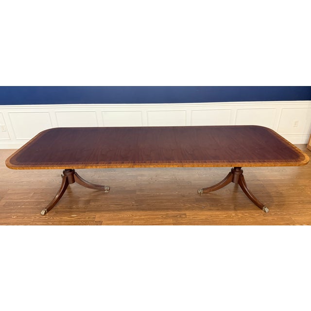 Leighton Hall Furniture Traditional Multi-Banded Mahogany Dining Table by Leighton Hall - Showroom Sample For Sale - Image 4 of 18