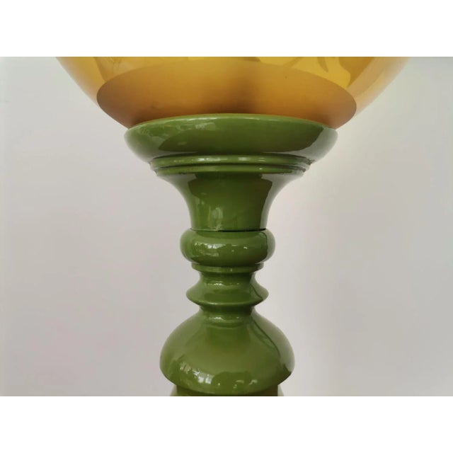 Large Mid-Century Italian Yellow & Green Wood and Glass Table Lamp For Sale - Image 9 of 18