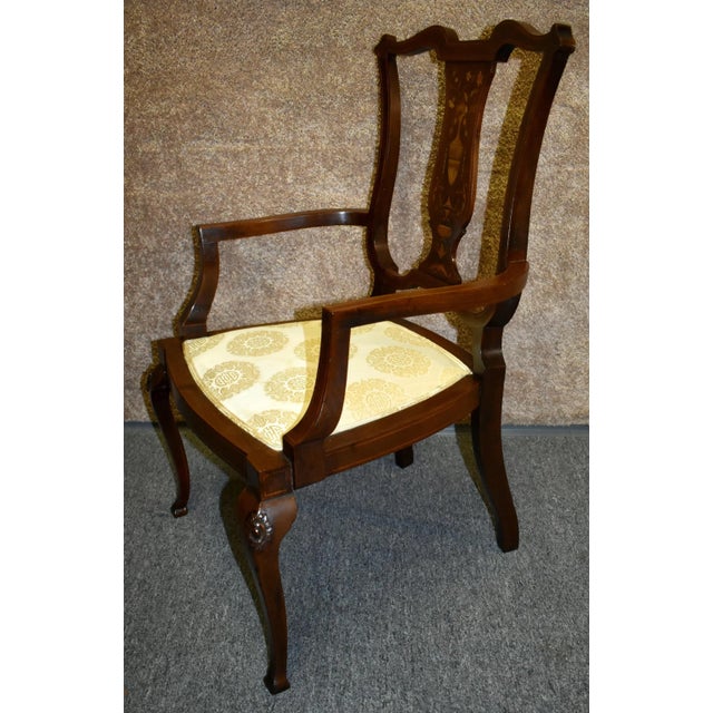 Antique Mahogany Boudoir Armchair Edwardian Inlaid Marquetry Accent Side Chair For Sale In Philadelphia - Image 6 of 13
