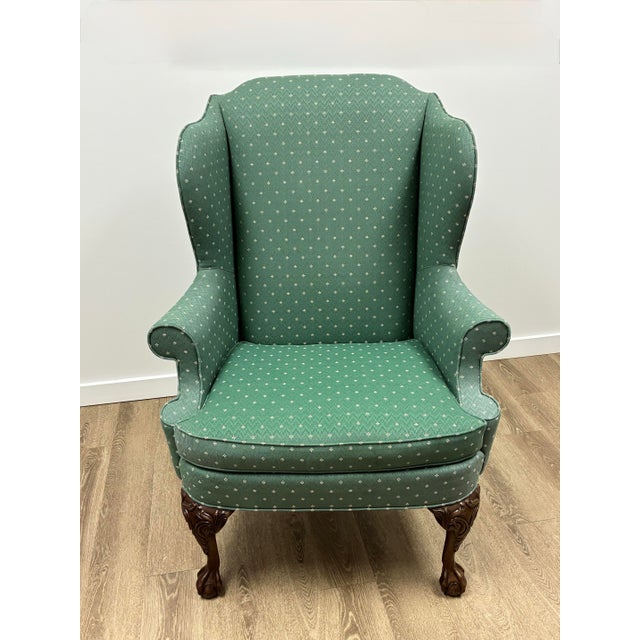 Hickory Chair Furniture Company Pair of Hickory Chair Chippendale Style Wingback Lounge Chairs in Sage Green Upholstery For Sale - Image 4 of 7