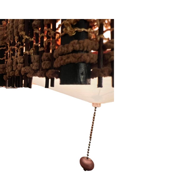 Vintage 1960s Mid Century Modern Woven Swag Hanging Lamp in the Style of Maria Kipp Brass Textile For Sale - Image 9 of 10