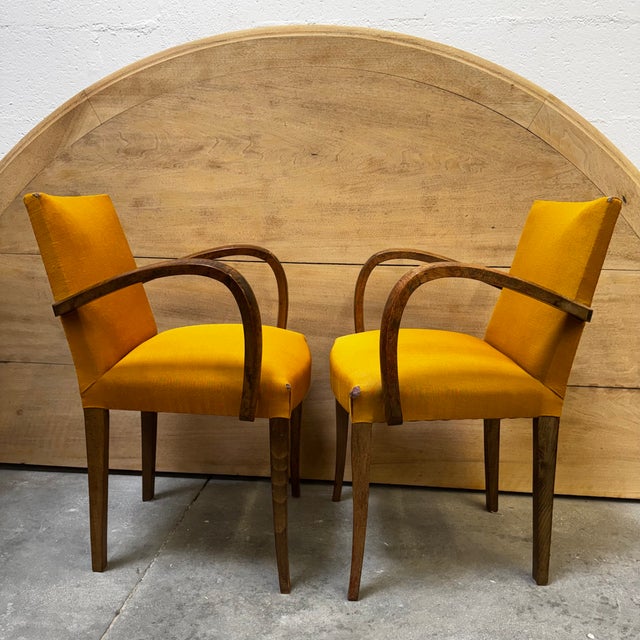 Mid-Century Modern Vintage Bridge Chairs in Mustard Fabric, 1940s, Set of 2 For Sale - Image 3 of 17
