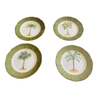 1970s 4 Godinger Limoges Email Delinger Plates Palm Trees in Box Tropical For Sale