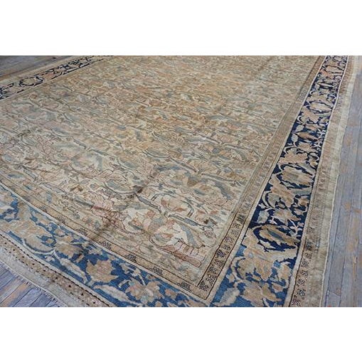 Traditional 1880s Beige Traditional Floral Antique Knotted Wool Persian Malayer Gallery Rug For Sale - Image 3 of 9