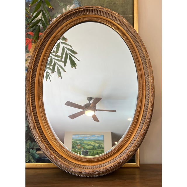 French Louis XVI Style Gold Oval Wall Mirror For Sale - Image 4 of 18