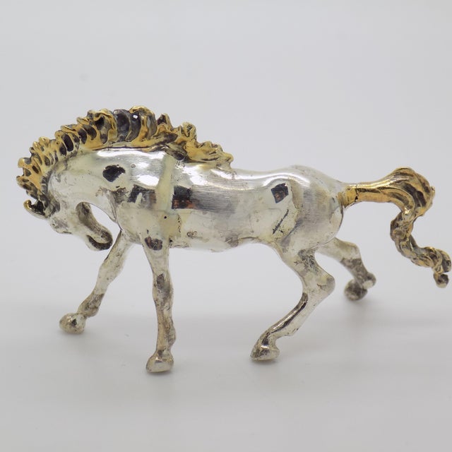 1980s Vintage Italian Handmade Genuine Silver Partially Gilded Horse Figurine Miniature Sculpture For Sale - Image 5 of 10