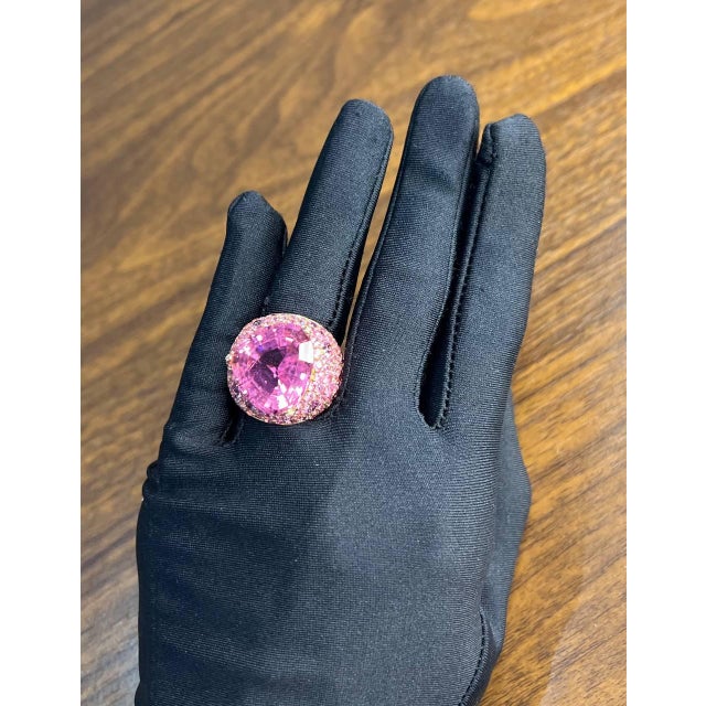 Pink Tourmaline Rubellite Pink Sapphire Diamond Pave 18k Rose Gold Unique Ring, Size 7 For Sale - Image 14 of 14