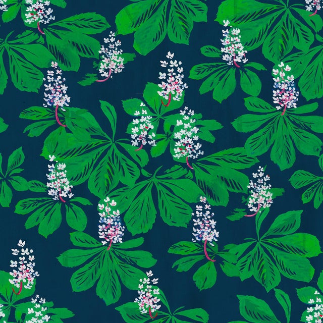 Art Deco Sample - Blossoming Flowers Wallpaper by Paule Marrot in Midnight Blue For Sale - Image 3 of 3