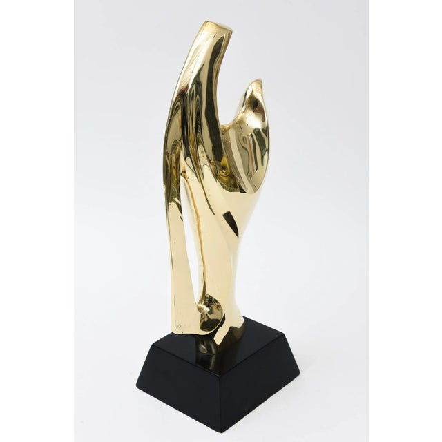 Abstract 1970's Alain Chervet Modernist Brass Abstract Sculpture on Black Wood Base French For Sale - Image 3 of 11