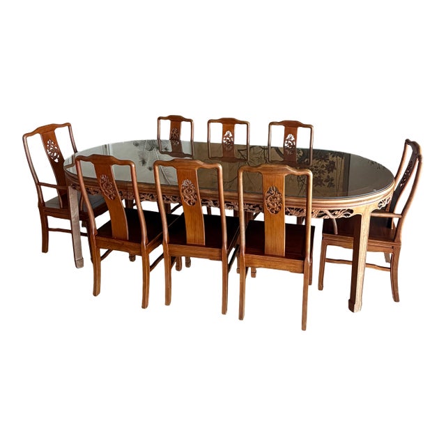 Exquisite Vintage Asian Hardwood Dining Set For Sale