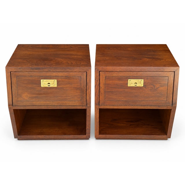 Wood Pair of Vintage Henredon Campaign-Style Nightstands, Attributed For Sale - Image 7 of 9