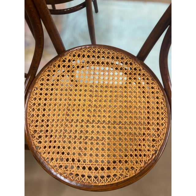 Set of 6 Kohn chairs, Art Nouveau style Bentwood with a walnut stain and woven seat Restored condition This piece has an...