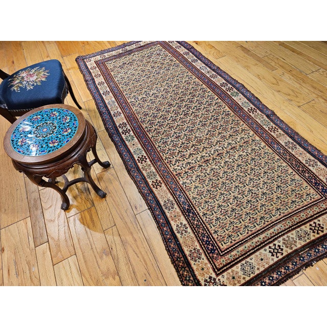 19th Century Persian Kurdish Bidjar Rug, Hand-Knotted Wool, Allover Paisley Pattern, Tan & Burgundy, 4x9 For Sale In Chicago - Image 6 of 15