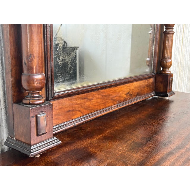 Early 20th French Ebonized Mirror with Turned Columns and High Carved Details For Sale - Image 9 of 18