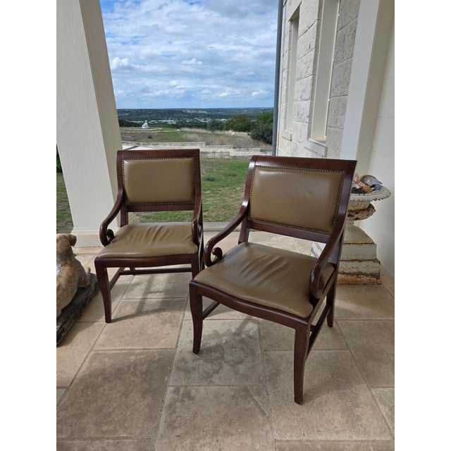 Pair of Neoclassical Style Armchairs With Leather Upholstery For Sale - Image 10 of 12