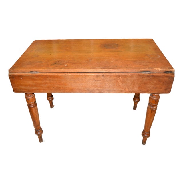 Antique English Rustic Pine Work / Dining Table W/ 2 Lateral Drawers & Drop Leaf Sides For Sale