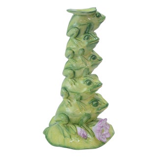 Vietri Italian Ceramic Frogs 12" Candlestick For Sale