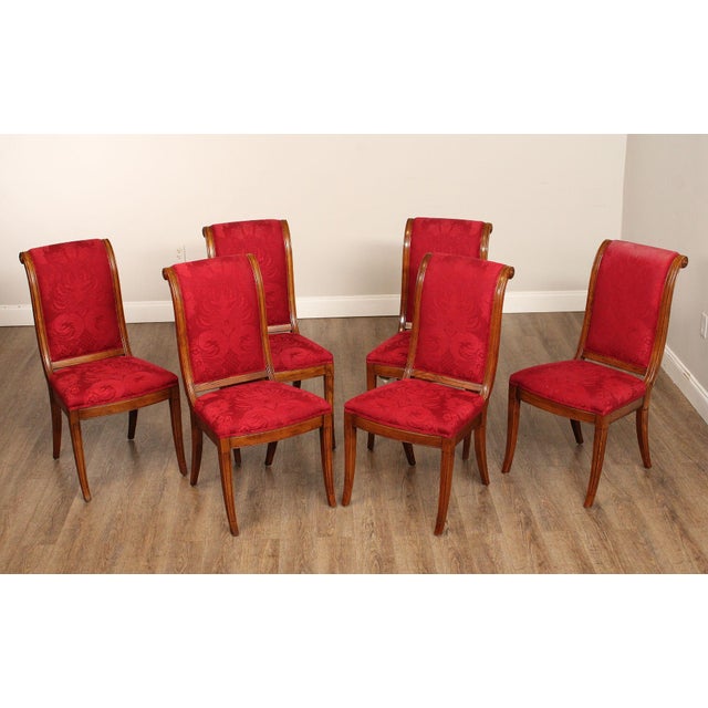 High Quality American Made Set of Six Solid Oak Frame Dining Chairs, Upholstered By Henredon