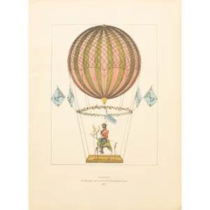 1956 "Ascent of Margat on His Cerf Aeronaute Coco, 1817", Large Vintage Offset Lithograph
