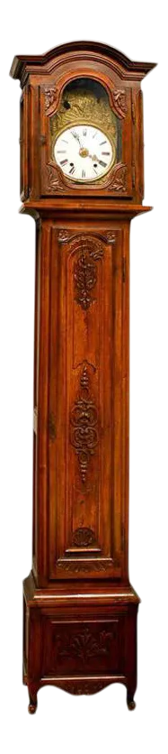 Mid 19th Century French Napoléon III Carved Walnut Long Case Clock with Brass Farming Scene