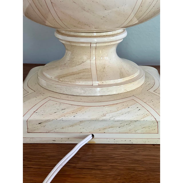 1970s Jean Roger Style Ivory White Lacquered Wood Urn Table Lamps For Sale - Image 11 of 11