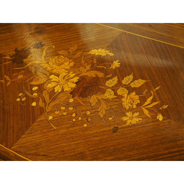 Wood 19th Century French Louis XV Style Rosewood Marquetry Console and Game Table For Sale - Image 7 of 18