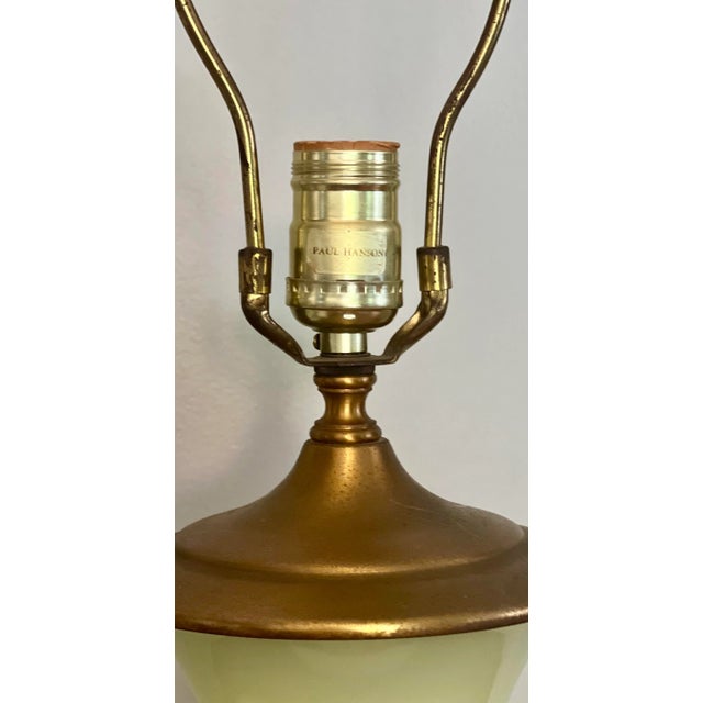 Mid 20th Century Paul Hansen Hollywood Regency Bronze Mounted Vaseline Glass Lamps, Pair For Sale - Image 11 of 12