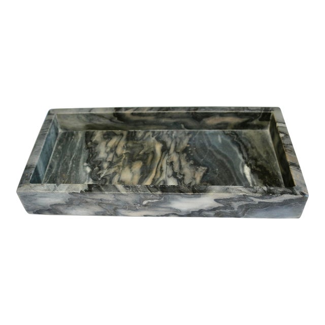 Volterra Gray Alabaster Hand Carved Tray Made in Italy For Sale