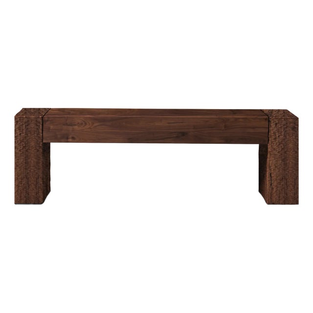 Westland Studio Walnut Bench With Hand Carved Textured Legs For Sale