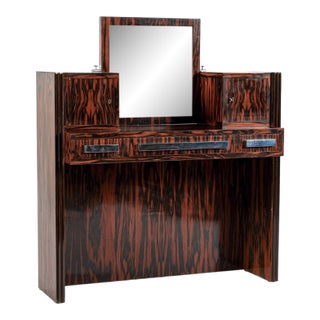 Antique French Art Deco Macassar Ebony Vanity Cabinet by Georges Champion (Attr) For Sale