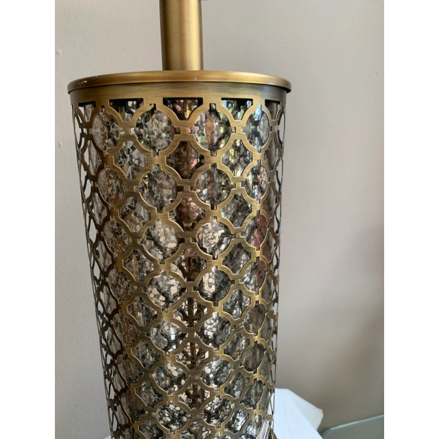 Hollywood Regency Open Brass Lattice Table Lamp For Sale - Image 4 of 7